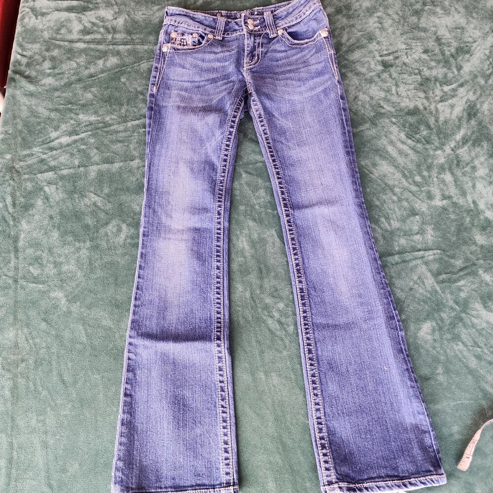 Miss Me Women's Bootcut Jeans Size 28x30 Rhinestone Studded Y2K Flap Pocket